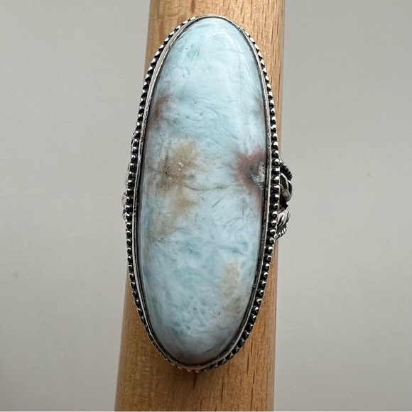 New Larimar Stone Vintage Style Silver Overlay Ring Size 8.25 - 8.5 - Picture 6 of 8